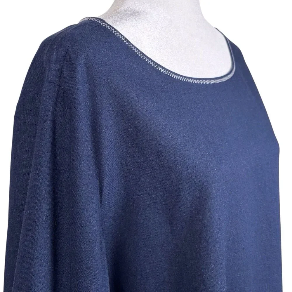 Nic+Zoe Linen Blend Bell Sleeve Blouse Navy Size XL